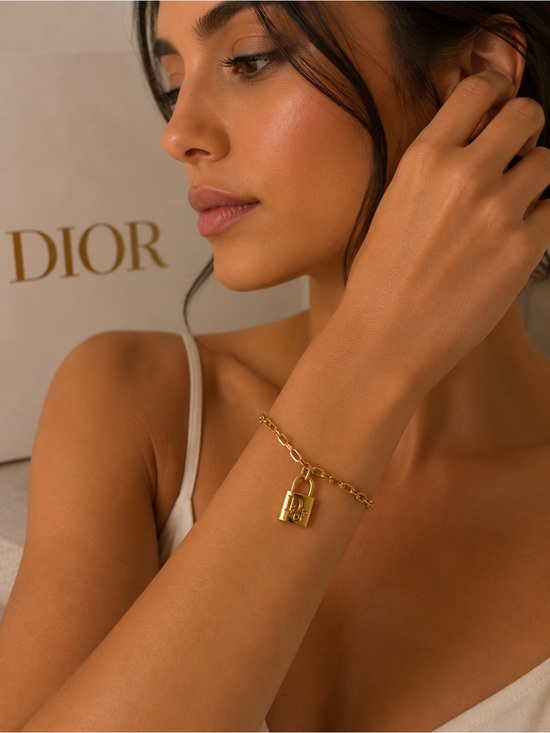 Dior Jewelry - AUTHENTIC Dior Gold Padlock Charm on SS 18K gold Bracelet - Women Jewelry